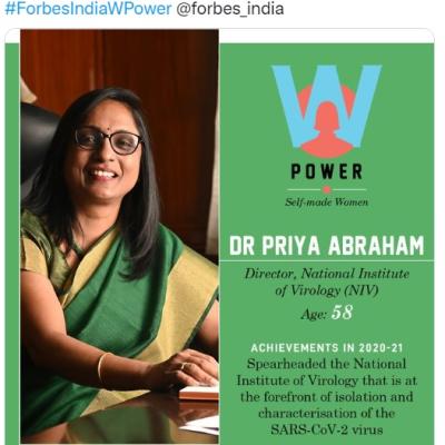 Prof. Dr. Priya Abraham Received Renowned Award The Women On The Forbes India W Power 2021 From Forbes India